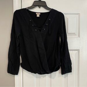 Mossimo Supply Co Black Wrap Top Long Sleeve Lace Up Blouse Small Black